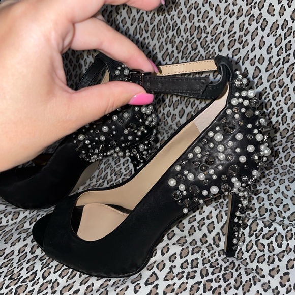 Gianni Bini Womens Ankle Strap Peep Toe Pumps Heels with Studs Pearls and Spikes - Picture 11 of 16